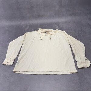 Artesanias Ishka cream Lace Up Collared Long Sleeve Top boho 100% cotton Mens M